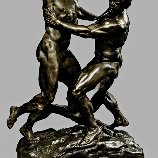 Prompt: conan o'brien and andy richter, by auguste rodin, bronze