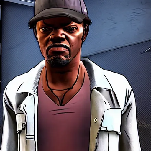 Image similar to samuel l. jackson walking dead telltale, jules pulp fiction, telltale games style, symmetric!!, 4 k full hd,