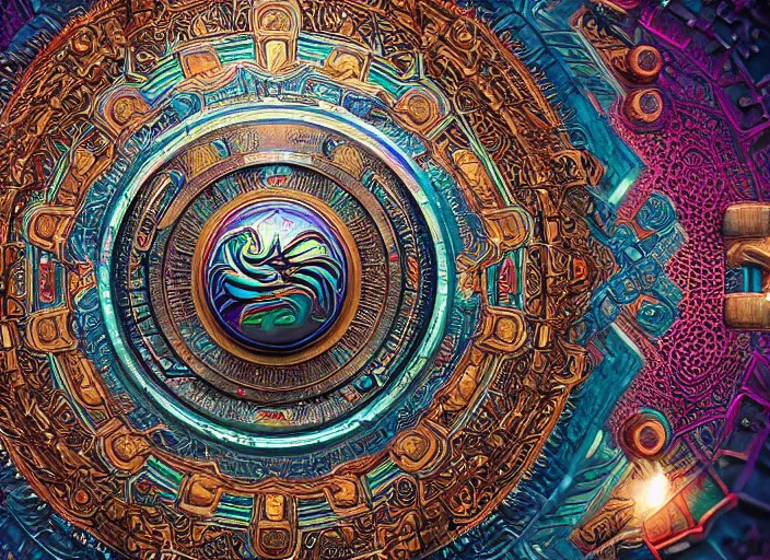 Image similar to hyperrealism, detailed textures, photorealistic 3 d render, a briliantly coloured beautiful tibetan mandala, ultra realistic, ultra high pixel detail, cinematic, intricate, cinematic light, concept art, illustration, art station, unreal engine 8 k