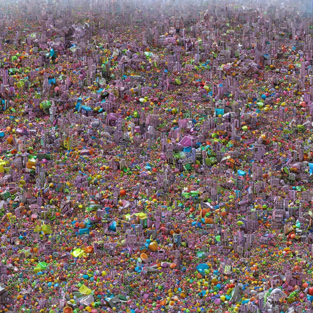 Image similar to big post apocalyptic city made of candy