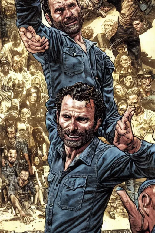 Image similar to portrait of rick grimes missing his right hand. comic accurate. art by glenn fabry.