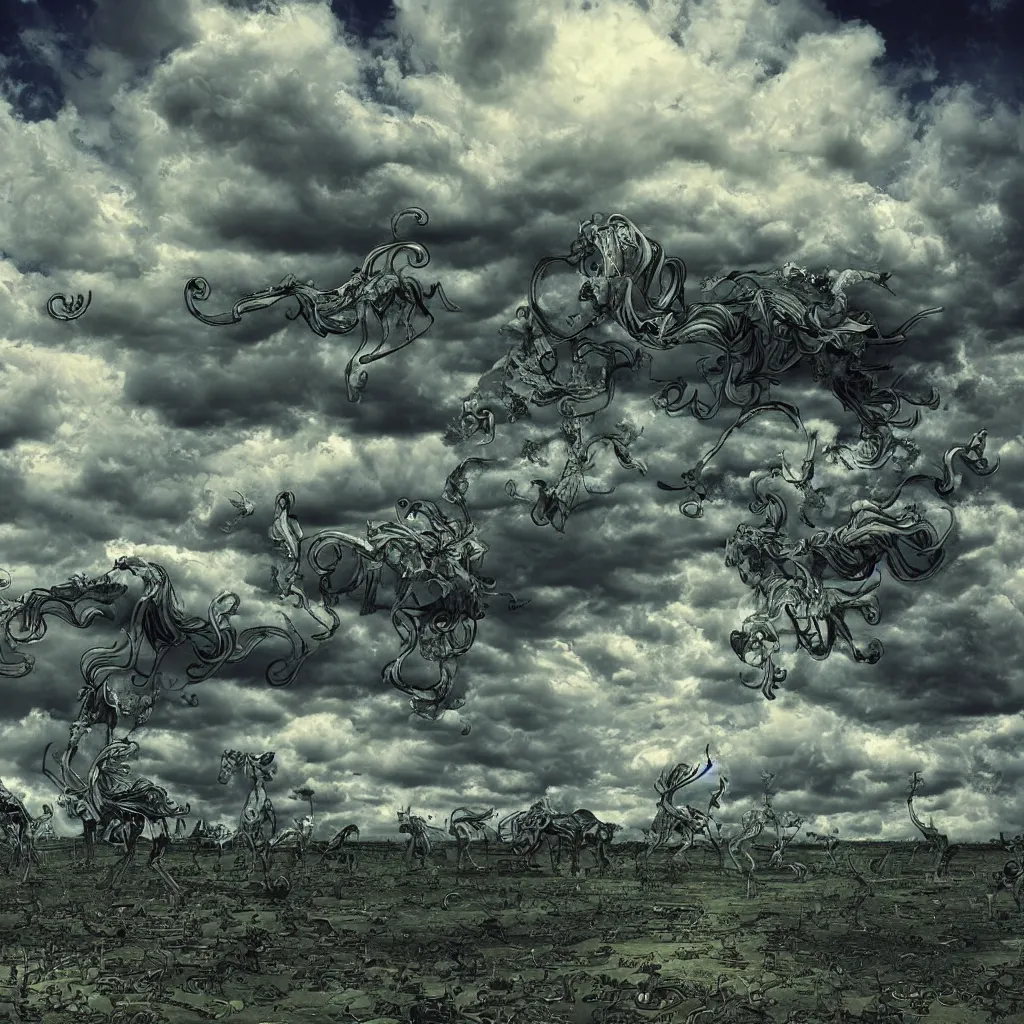 Prompt: mule, apocalypse, surreal, trippy, highly detailed digital art, clouds, limes, serene