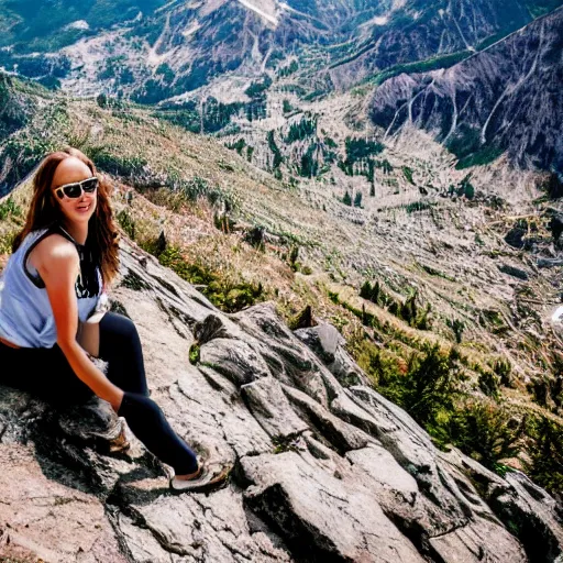 Prompt: beautiful girl climbing a mountain, dslr, natural lighting, clear features,