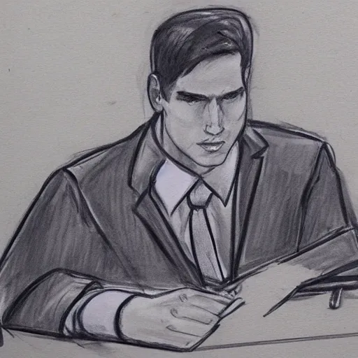 Prompt: courtroom sketch of jerma 985