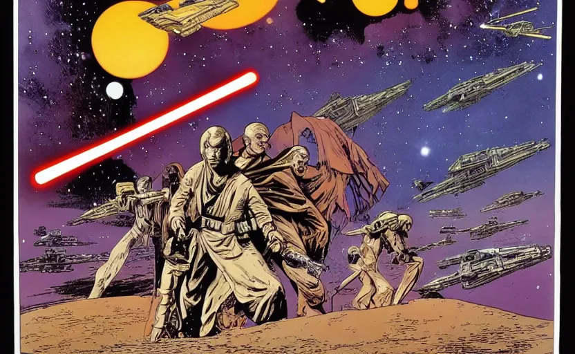 Prompt: Star Wars by Frank Miller Moebius