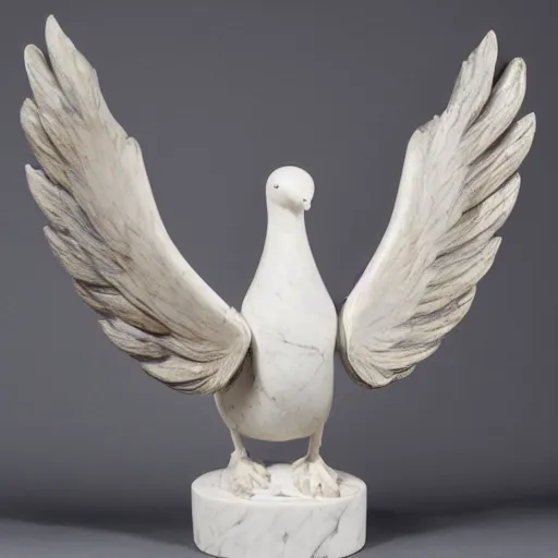 Prompt: sculpture of a dove with wings extended in marble