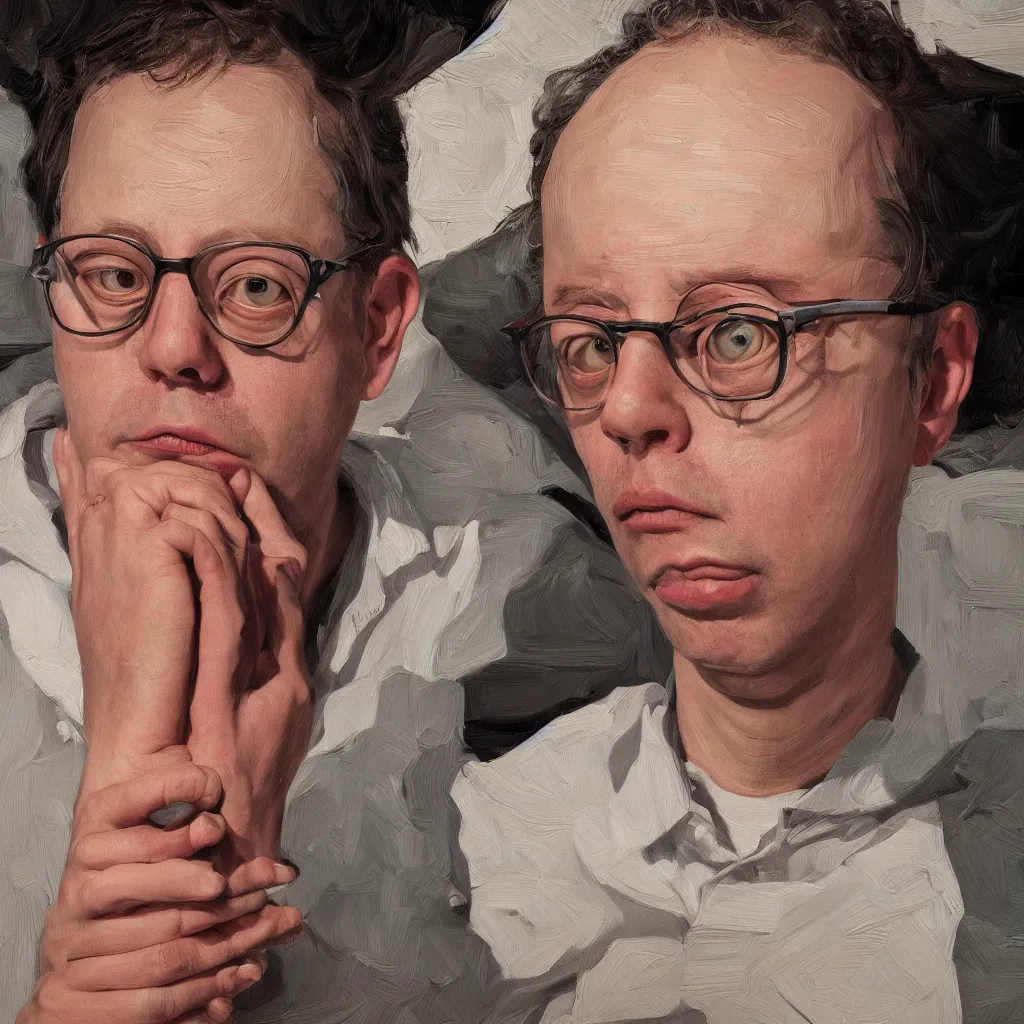 Prompt: high quality high detail painting of todd solondz portrait by lucian freud and kuvshinov ilya, hd, photorealistic lighting