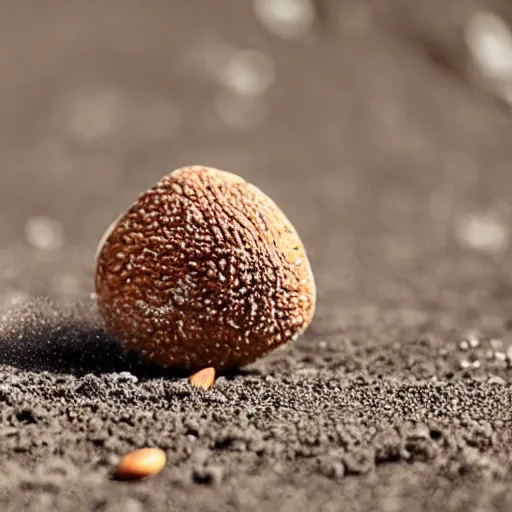 Prompt: a gigantic almond crashing into the earth