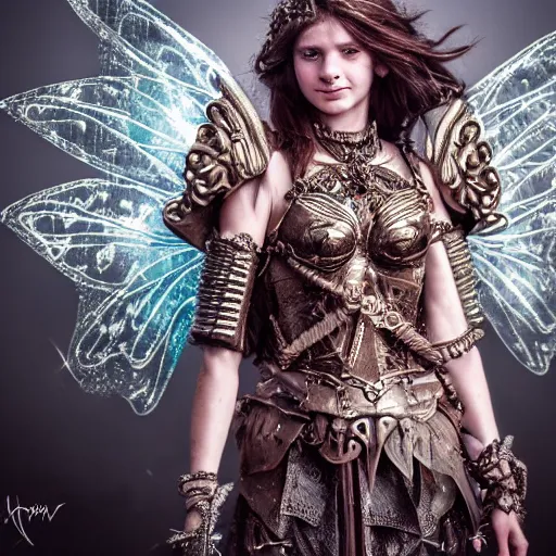 Prompt: photo of a beautiful fairy warrior with ornate armour, highly detailed, 4k, HDR, award-winning photo