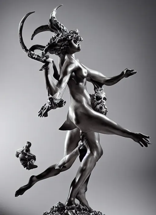 Prompt: a dramatic scene of a succubus statue sculpted in polished opala by Bernini
