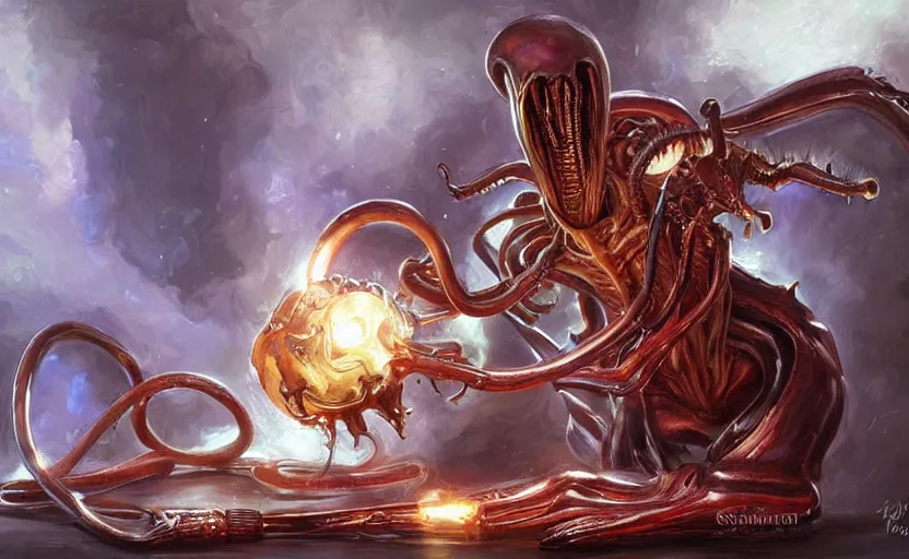 Image similar to Alchemy Xenomorph. By Konstantin Razumov, highly detailded