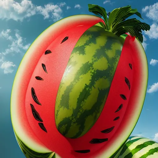 Image similar to product photo of a watermelon plane, by artgerm and greg rutkowski and marc newson, alphonse mucha, zaha hadid, volumetric light, detailed, octane render, midsommar
