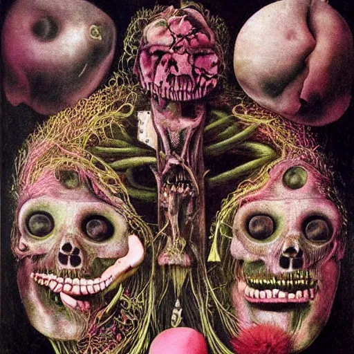 Image similar to post - punk new age album cover, magic, apocalypse, psychedelic, psychonaut, black white pink, magic, giger h. r., giuseppe arcimboldo