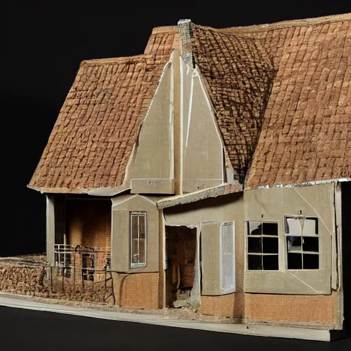 Image similar to a model of a complex house made from old packaging