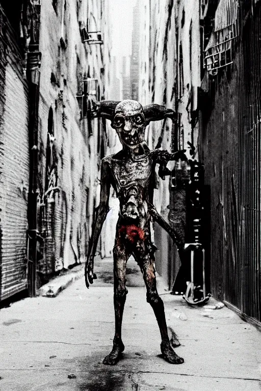 Image similar to 35mm photo of a fungus zombie in a nyc alley