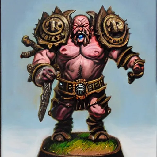 Prompt: chaos dwarf smith in the style of warhammer fantasy : : head and torso oil painting