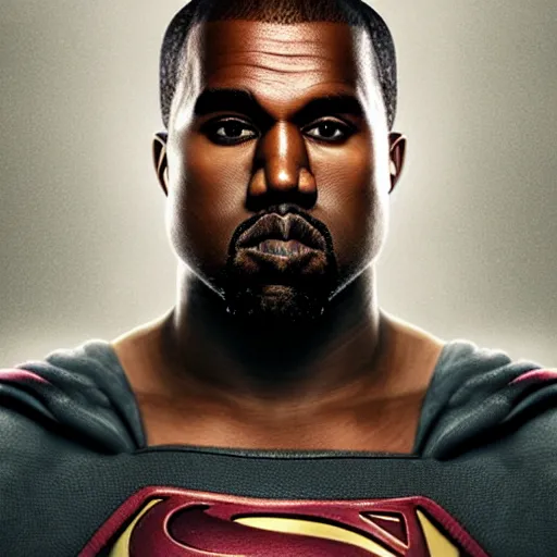 Image similar to Portrait of Kanye West as superman, heroic, amazing splashscreen artwork, splash art, head slightly tilted, natural light, elegant, intricate, fantasy, atmospheric lighting, cinematic, matte painting, detailed face, by Greg rutkowski