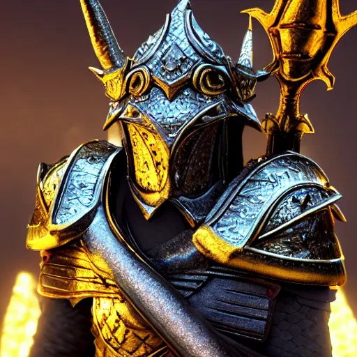 Prompt: wide angle 8k unreal engine render of a dragonborn paladin with golden scales from dungeons and dragons, fierce, symmetrical face, holy sword in his hands, gleaming armor, ancient persian city, insanely detailed, depth of field unreal engine ultra-wide angle lens, volumetric lighting, vivid color