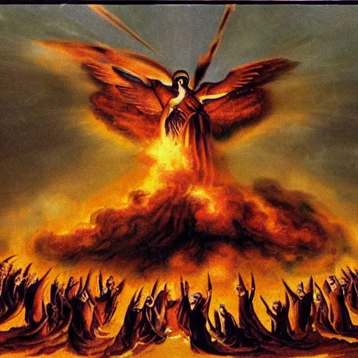 Prompt: angels launching a nuclear attack on hell