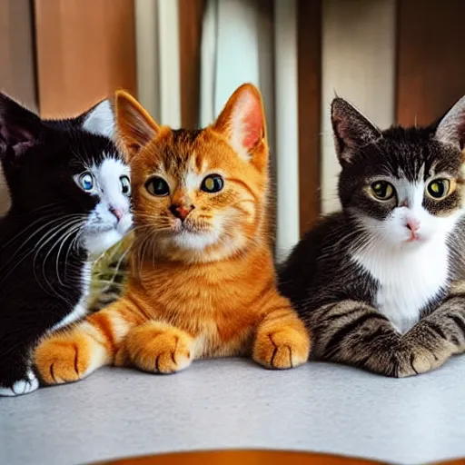 Prompt: cute cats around a table