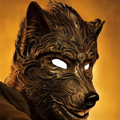 Image similar to Very very very very highly detailed epic photo of face with werewolf venetian mask, intricate, dystopian, sci-fi, extremely detailed, digital painting, artstation, concept art, smooth, sharp focus, illustration, intimidating lighting, incredible art by Vincent di Fate