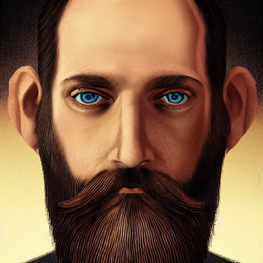 Prompt: man with beard, his eyes are replaced by coronavirus, digital art, highly detailed