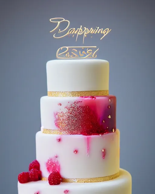 Image similar to elegant quartz raspberry wedding cake dripping fondant, stylized, sparkling, glitter, gilding, ornate, sylvain sarrailh, joongwon jeong