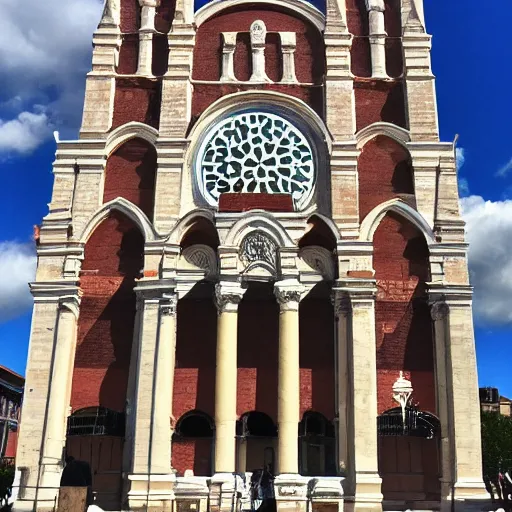 Prompt: exterior of Saint Basil's Basilica made of ice cream cones