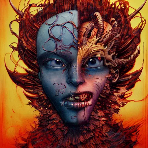 Image similar to prompt : demon portrait soft light painted by james jean and katsuhiro otomo, inspired by evangeleon anime, smooth face feature, intricate oil painting, high detail illustration, sharp high detail, manga and anime 1 9 9 0