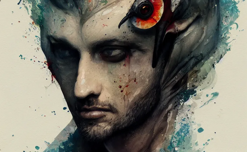 Image similar to a painting of delibirb 6 6 6 trending on artstation in the style of greg rutkowski, 3 d, watercolor, male, portrait, wisdom