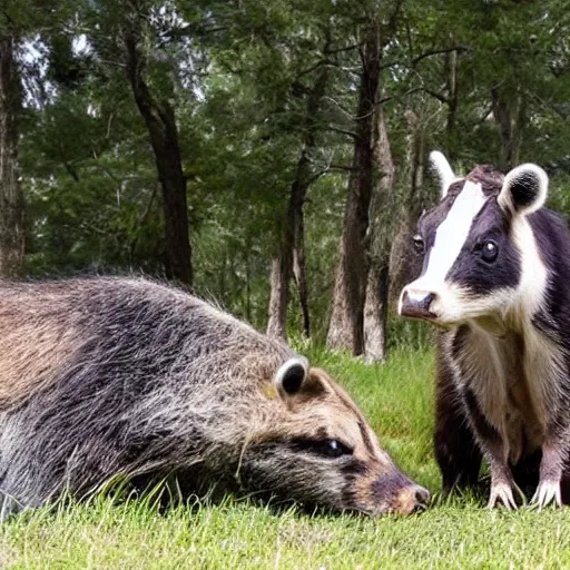 Image similar to cow bullying a raccoon