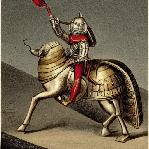 Prompt: illustration of a knight riding a snail