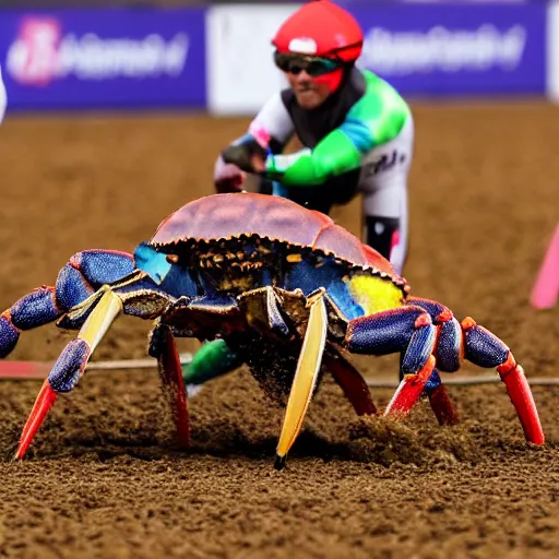 Prompt: 2 0 2 2 world championship giant crab riding, jockeys, 2 0 0 m race