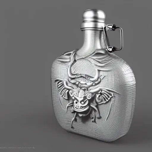 Prompt: transparent ancient boar flask with Chinese dragon, raytracing, orthographic 3d rendering, octane render