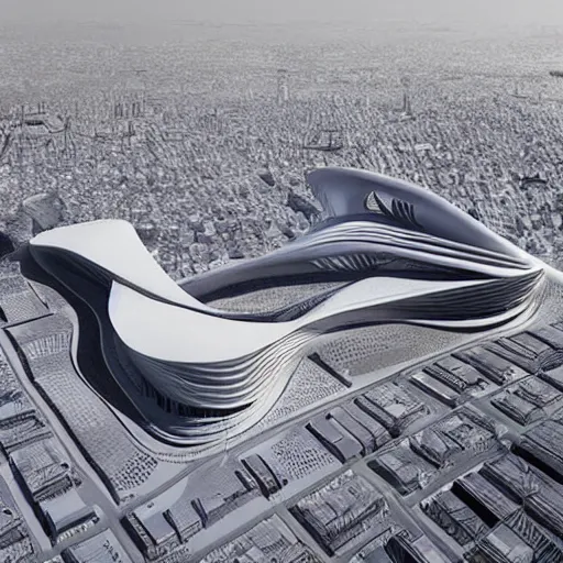 Prompt: futuristic makkah by zaha hadid drawn by Ernst Haekl