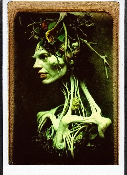 Image similar to beautiful and detailed rotten woman made of plants and many different types of flowers, muscles, intricate, organs, ornate, surreal, john constable, guy denning, gustave courbet, caravaggio, romero ressendi 1 9 1 0 polaroid photo