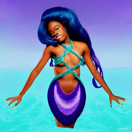 Image similar to azealia banks fantasea ii : the second wave album cover, seapunk 2. 0, yemaya, madre agua, rapunzel mermaid hair