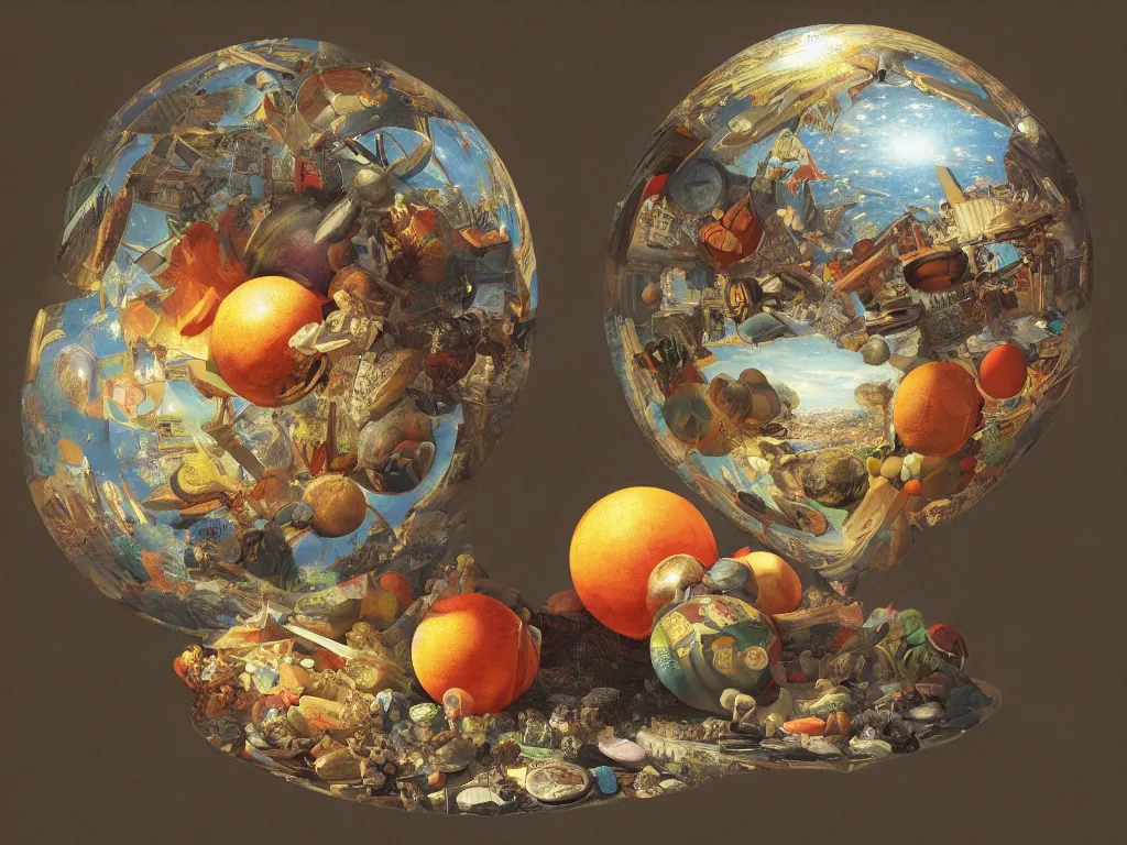 Image similar to 3 d render, sunlight study, the universe is a spheroid region 7 0 5 meters in diameter, art nouveau, by cornelis de heem and ( ( ( ( ( lisa frank ) ) ) ) ), 8 k, sharp focus, octane render