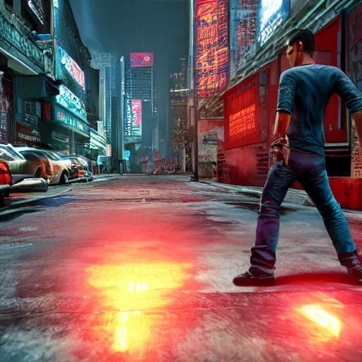 Prompt: sleeping dogs video game gameplay. hyperrealistic, hyperdetaled, hdr, 4k, 8k, 12, HDR, intense detail, hyper detailed world lightning, global illumination, post processed, octane render, unreal engine 5 render, cinema4d render