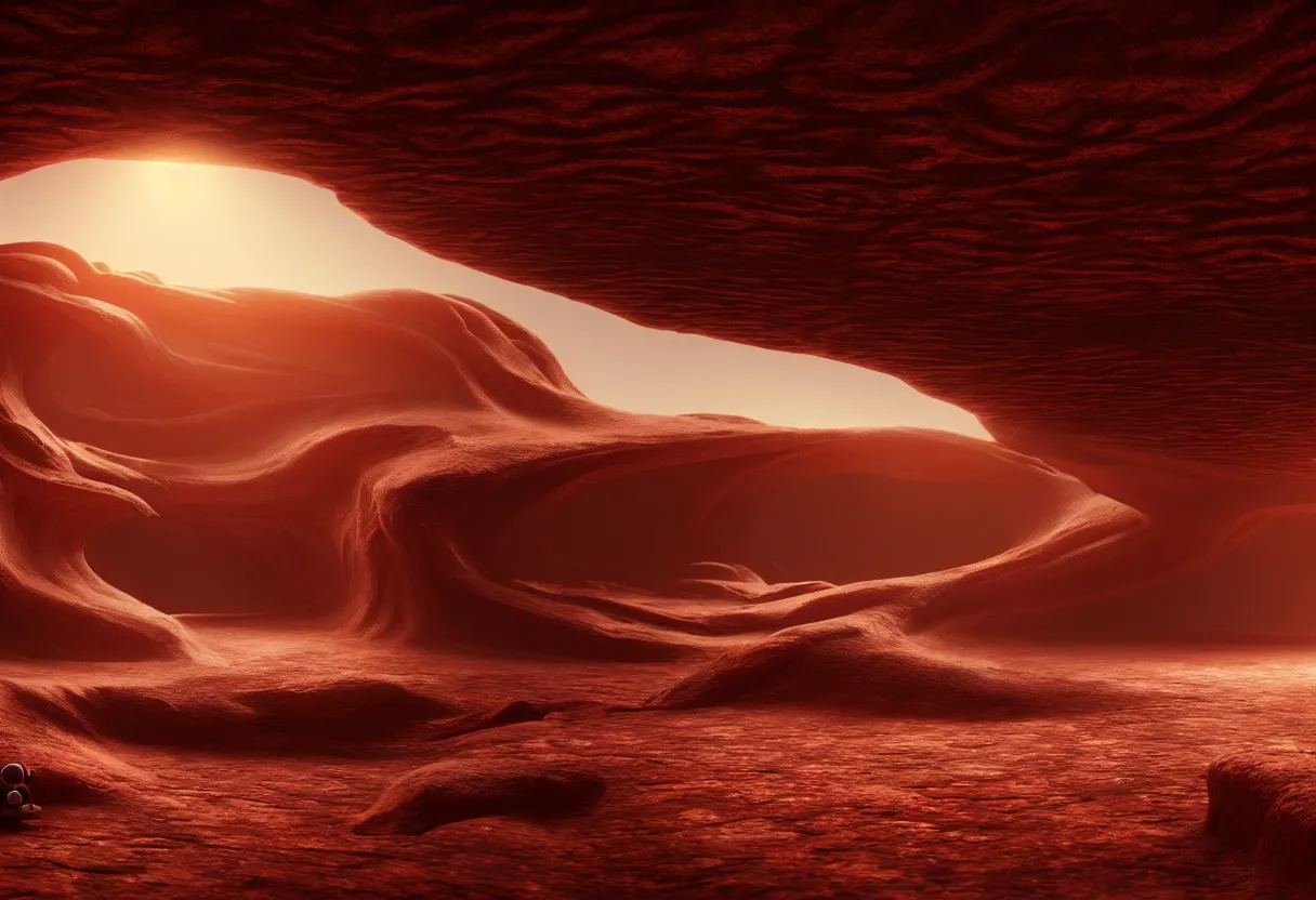 Prompt: inside of alien desert flowing landscape of human mind and imagination, matte painting, beautiful render, octane render, concept art