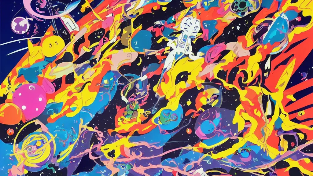 Prompt: poster art by Tomokazu Matsuyama, featured on pixiv, space art, 2d game art, cosmic horror, official art