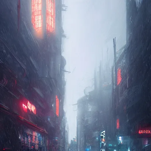 Prompt: cyberpunk depiction of the city of gdansk during arctic conditions by greg rutkowski