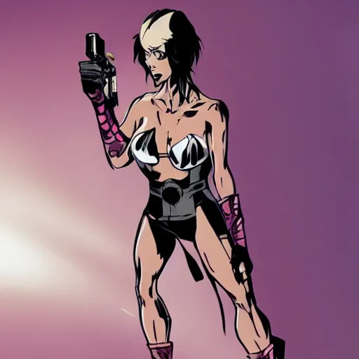 Image similar to a woman fighter styled like aeon flux peter chung