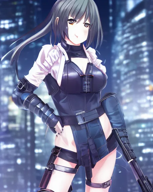 Image similar to full body image of anime girl in mechanic armor in night tokyo by makoto sinkai, fine details