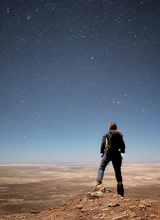 Prompt: standing on earth, looking out into the vastness of space