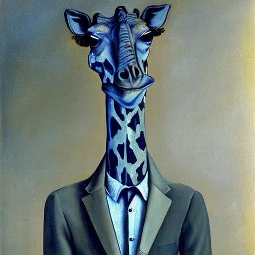 Image similar to A portrait of a humanoid giraffe wearing a suit, eerie, by Salvador Dali