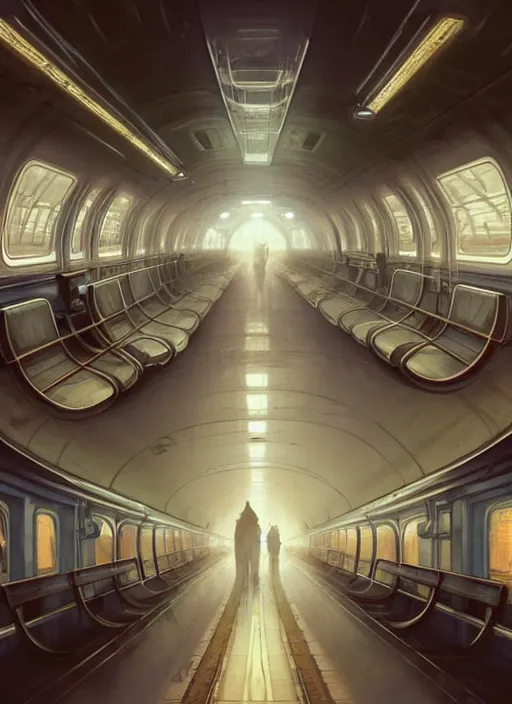 Prompt: perfectly - centered - drawing of empty subway train, intricate, highly detailed, digital painting, artstation, concept art, smooth, sharp focus, illustration, unreal engine 5, 8 k, art by artgerm and greg rutkowski and alphonse mucha