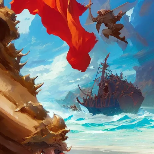 Prompt: cover concept art of a medieval battles in the sea, volumetric lighting, official fanart behance hd artstation by Jesper Ejsing, by RHADS, Makoto Shinkai and Lois van baarle, ilya kuvshinov, rossdraws