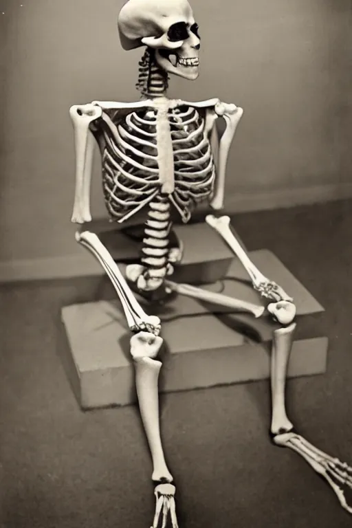 Image similar to a full - length photo of skeleton sitting and waiting for a doctor