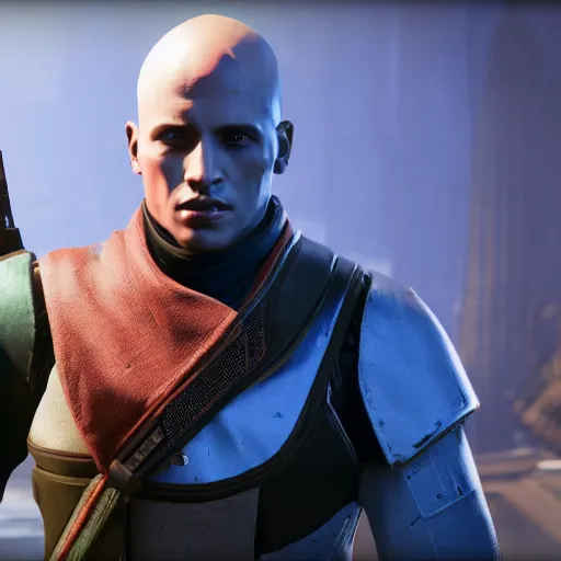 Prompt: beautiful painting portrait of zavala in destiny 2, ultra detailed, hyper realistic, blue face unreal engine, ray tracing 8 k